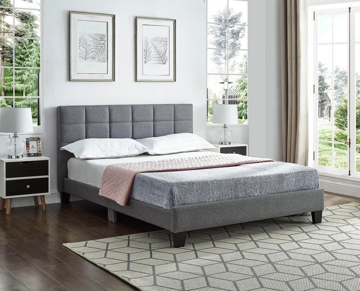 Zinus grey queen bed frame wood online platform upholstered mattress padded room indoor new