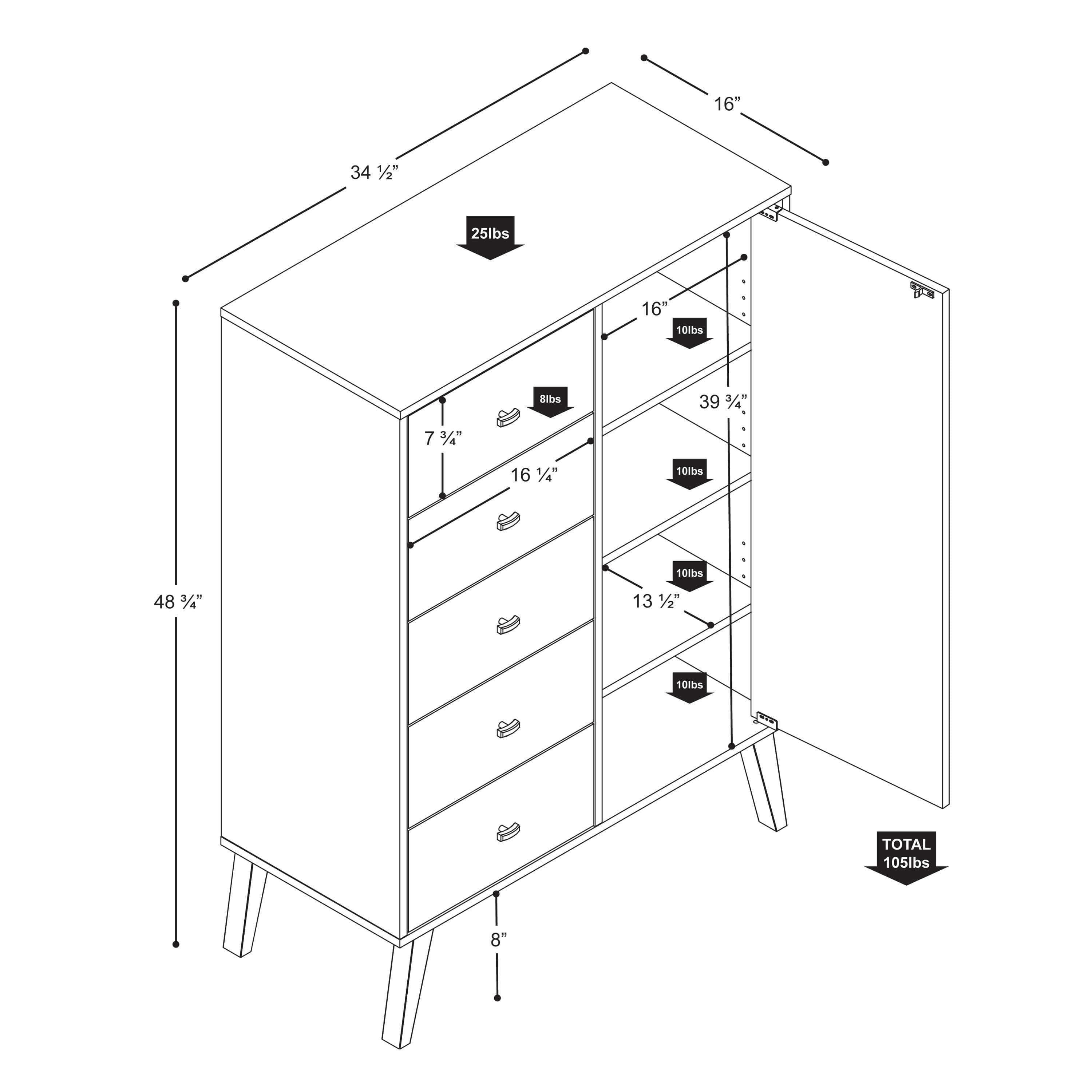 Pending - Modubox Chest Milo 5-drawer Chest with Door - Available in 4 Colours