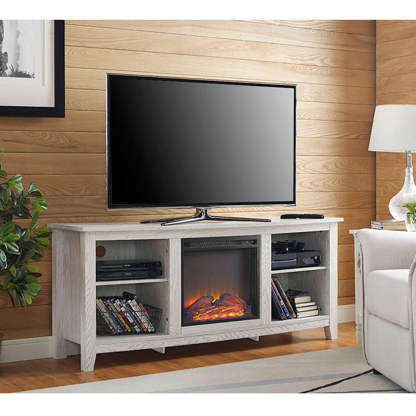 Walker Edison Essential 58 Traditional Rustic Farmhouse Electric Fireplace Tv Stand — Wholesale