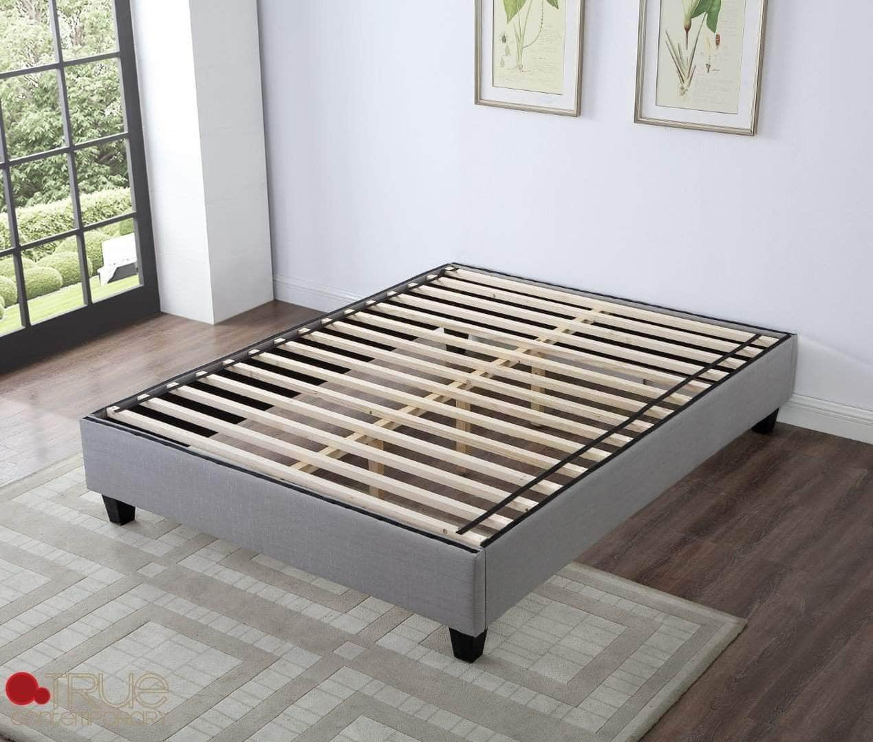 True Contemporary EZ Base Foundation Platform Bed in Grey Linen Fabric ...