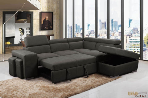 Urban Cali Lancaster U-Shaped Sleeper Sectional Sofa Bed  Canapé  Convertible En U Gris — Wholesale Furniture Brokers Canada